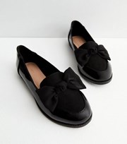 New Look Black Patent Suedette Bow Loafers
